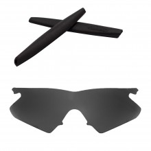 Walleva Mr.Shield Polarized Black Replacement Lenses with Black Earsocks for Oakley M Frame Heater Sunglasses